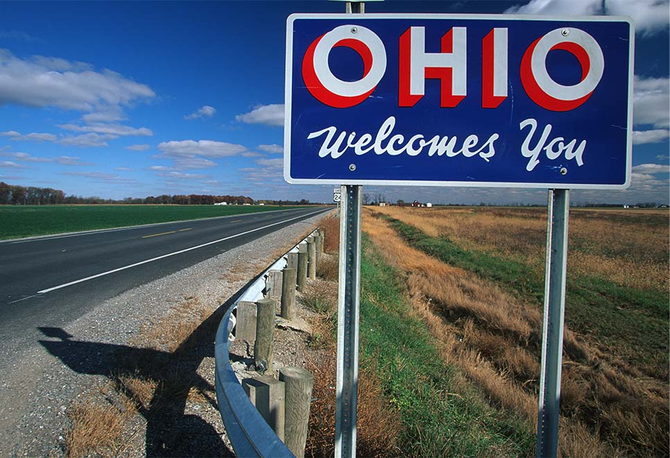 Ohio Welcomes You sign by road