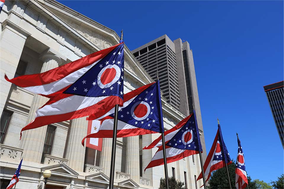 Ohio Statehouse and flags